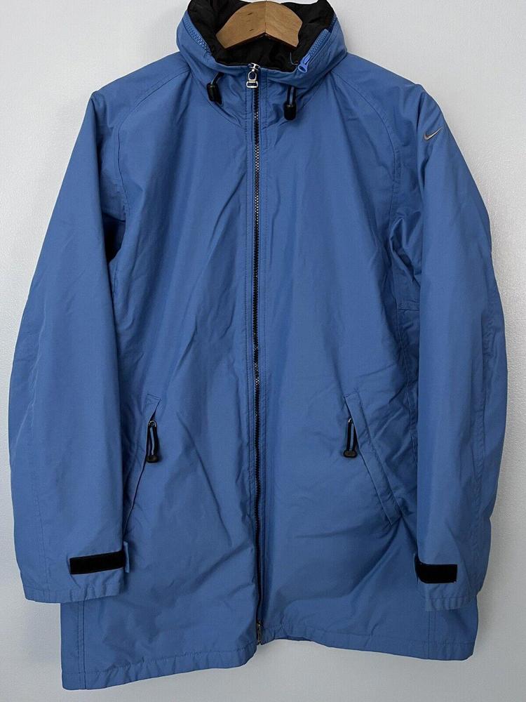 Vintage 90s Nike Puffer Jacket Long White Tag Blue H8 TMS Swoosh Sz M (8-10)